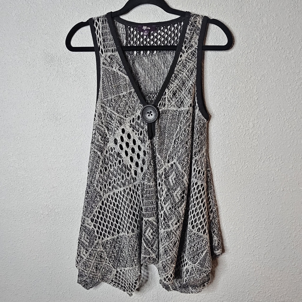 Lily Crochet Knit Button‎ Top Women S Small Y2K Whimsigoth Fairy Grunge Black